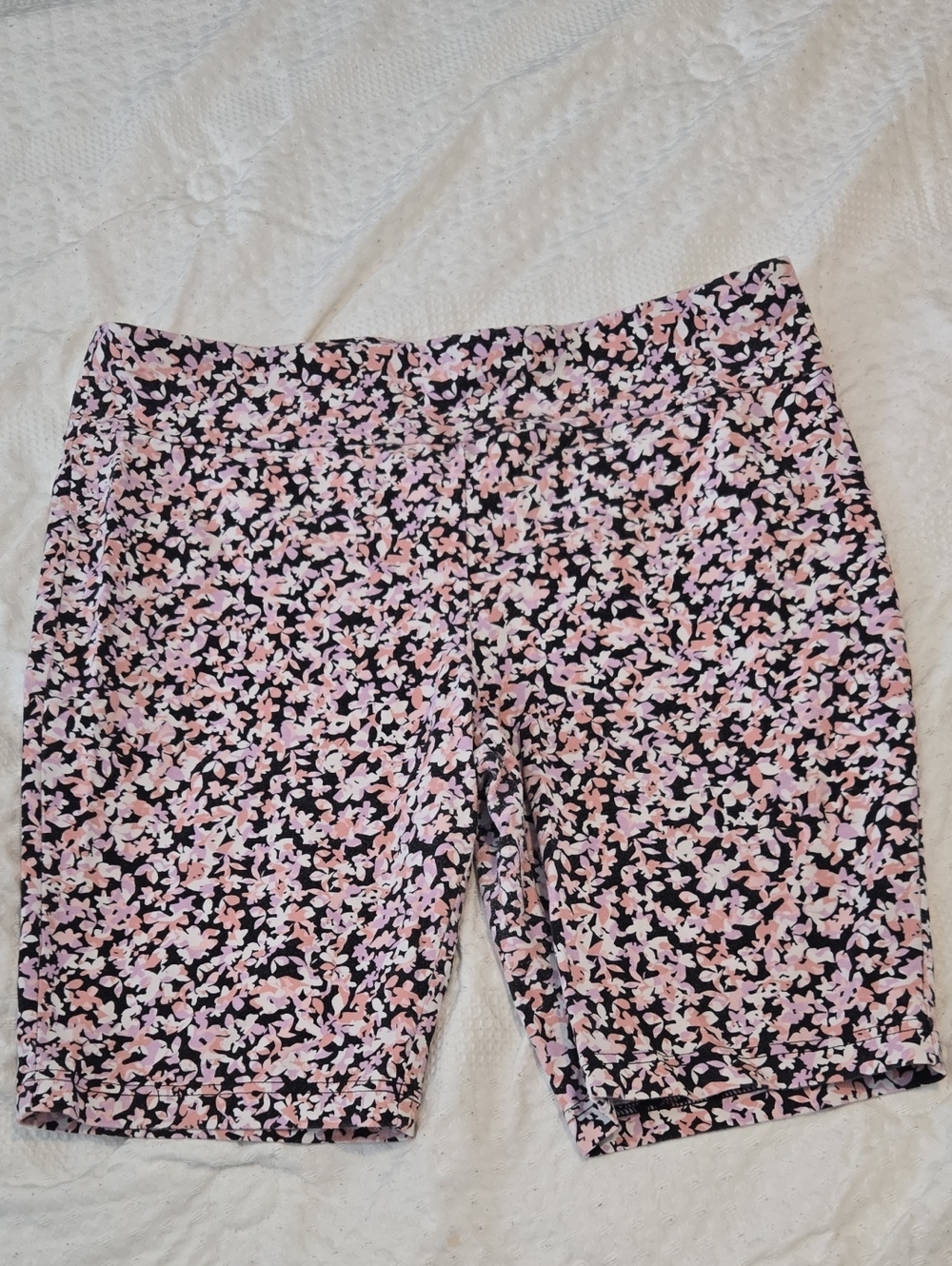 Terra & Sky Black Floral Bike Shorts with Light Pink Print